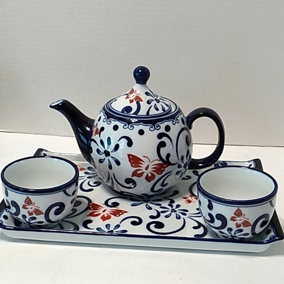 Pier 1 Other - Pier 1 one Imports Butterfly Blossom 4-Piece Tea Set
